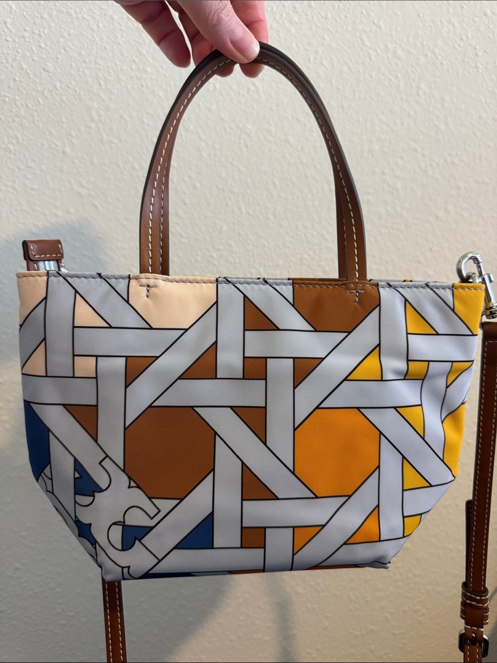 Tory Burch Nylon Printed Mini Blue Basketweave Tote NWT - Picture 2 of 12